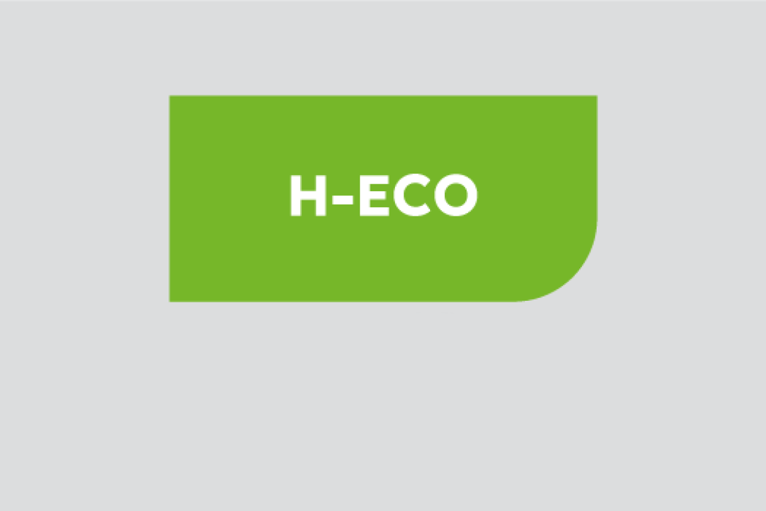 Cartel H-ECO en verde con fondo gris.