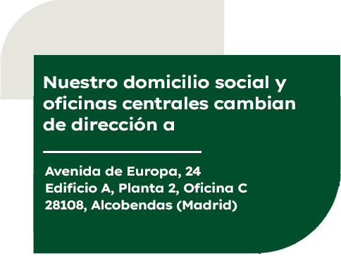 Anuncio informando sobre el cambio de dirección de las oficinas centrales a Alcobendas, Madrid.