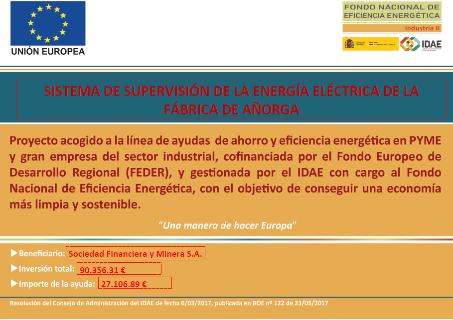 Cartel Subvención Sistema de supervision de la energía eléctrica