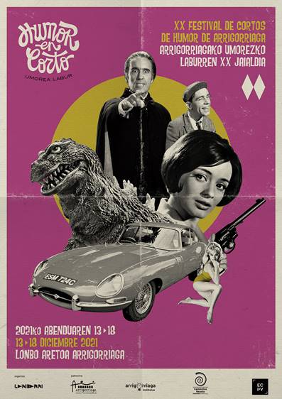 Cartel de la XX edición del Festival de Cortos de Humor de Arrigorriaga "Humor en corto", patrocinado por Cementos Rezola